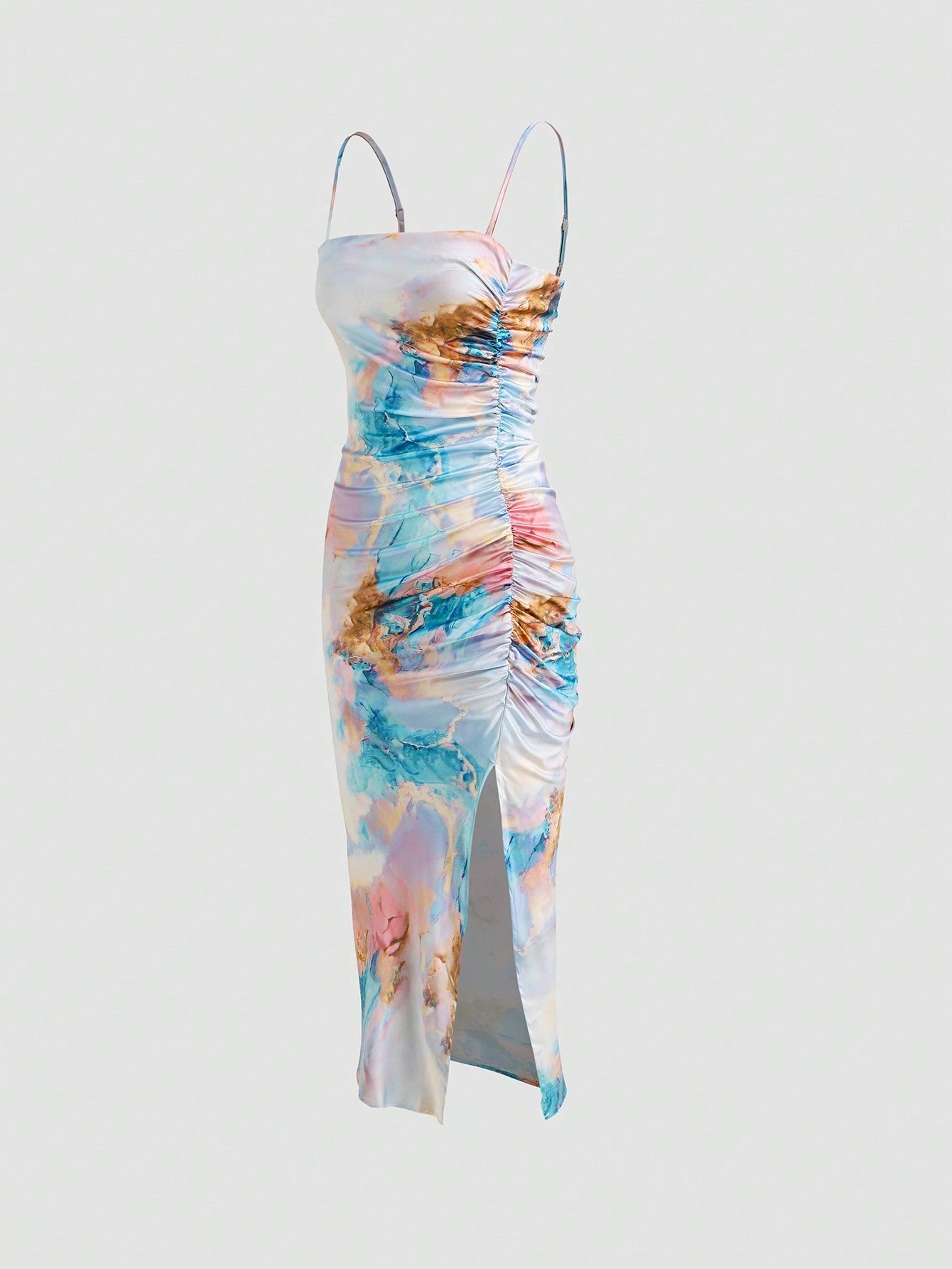 Solid Color Ruched Bodycon Slit Cami Dress Party Dress Wedding Guest Dress