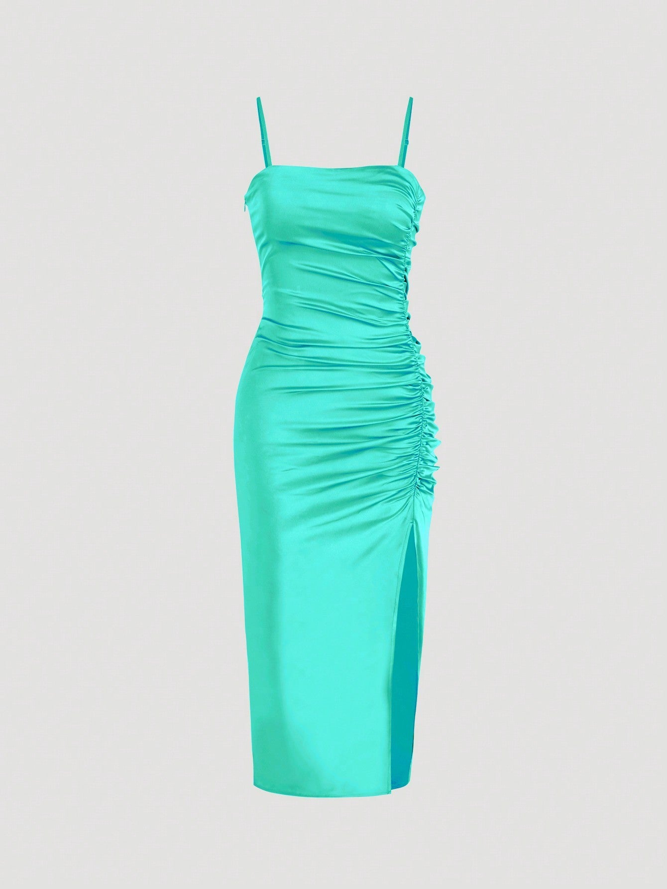 Solid Color Ruched Bodycon Slit Cami Dress Party Dress Wedding Guest Dress