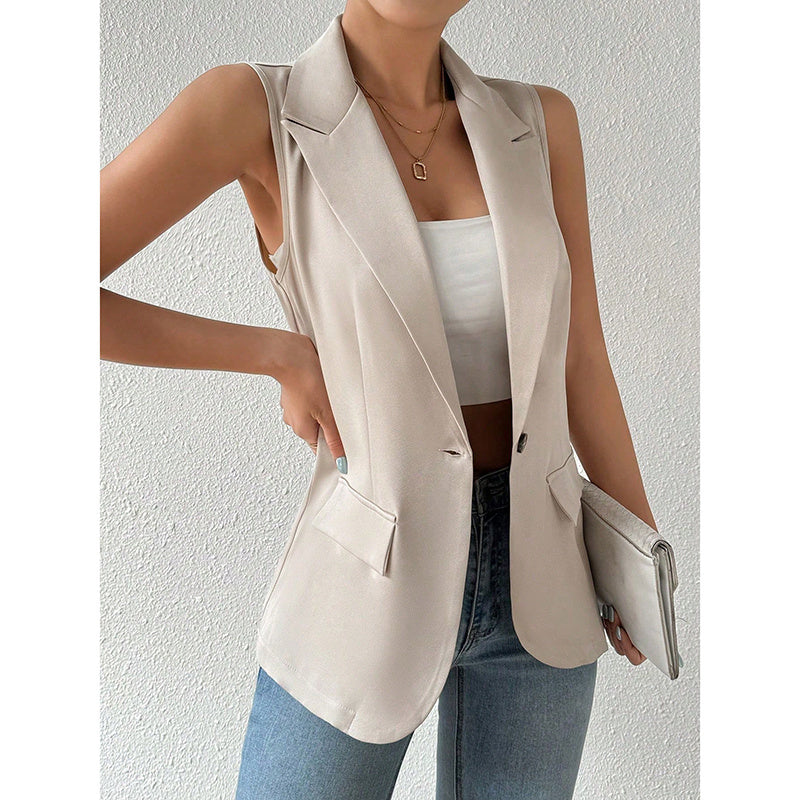 Sleeveless Vest Blazer Casual Open Front Work Office Tops Jacket