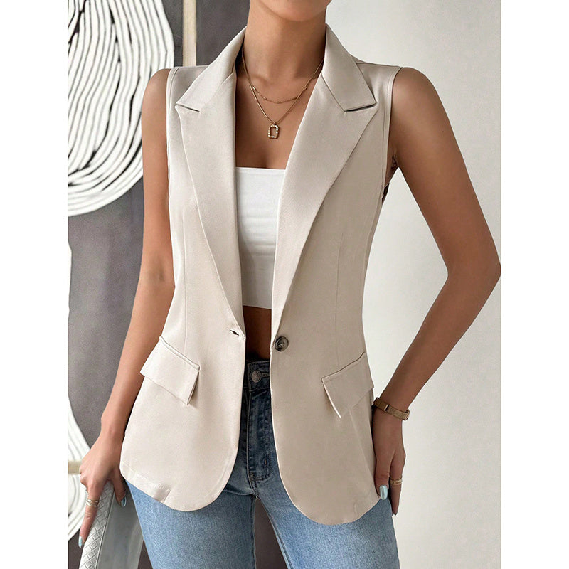 Sleeveless Vest Blazer Casual Open Front Work Office Tops Jacket
