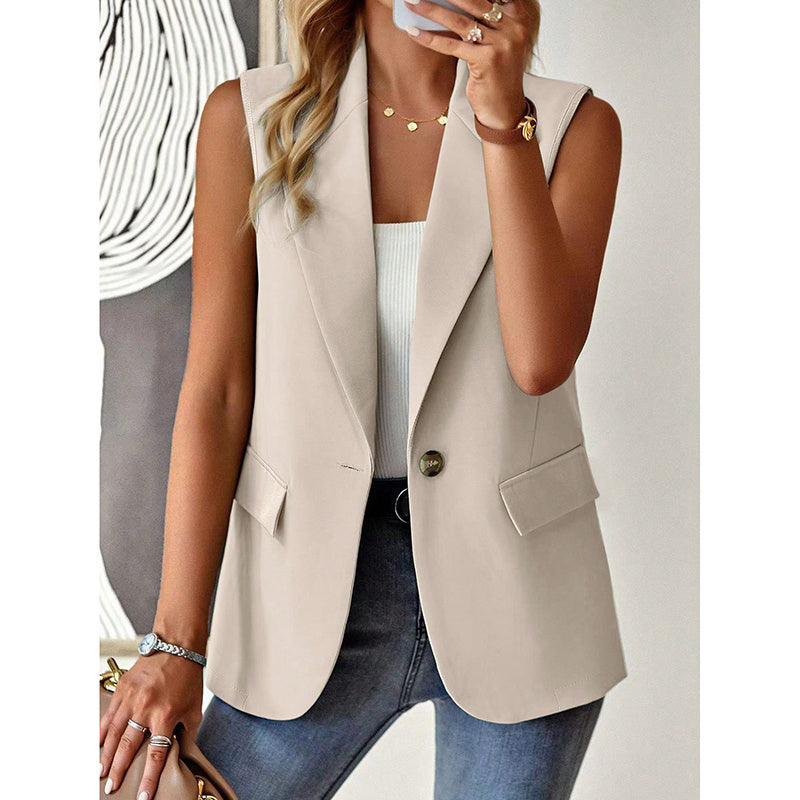 Sleeveless Vest Blazer Casual Open Front Work Office Tops Jacket