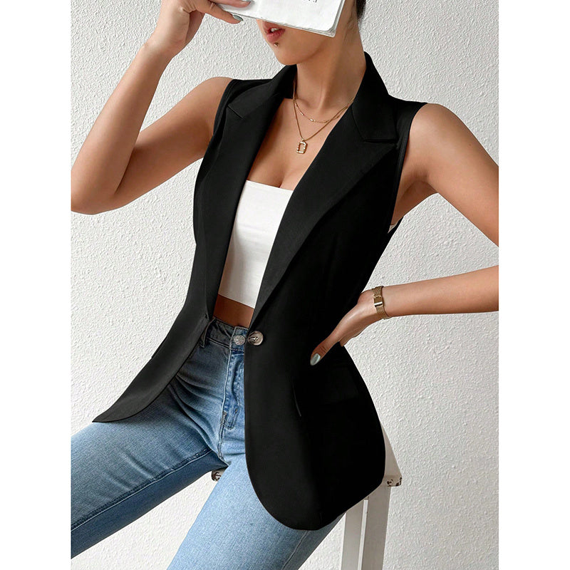 Sleeveless Vest Blazer Casual Open Front Work Office Tops Jacket