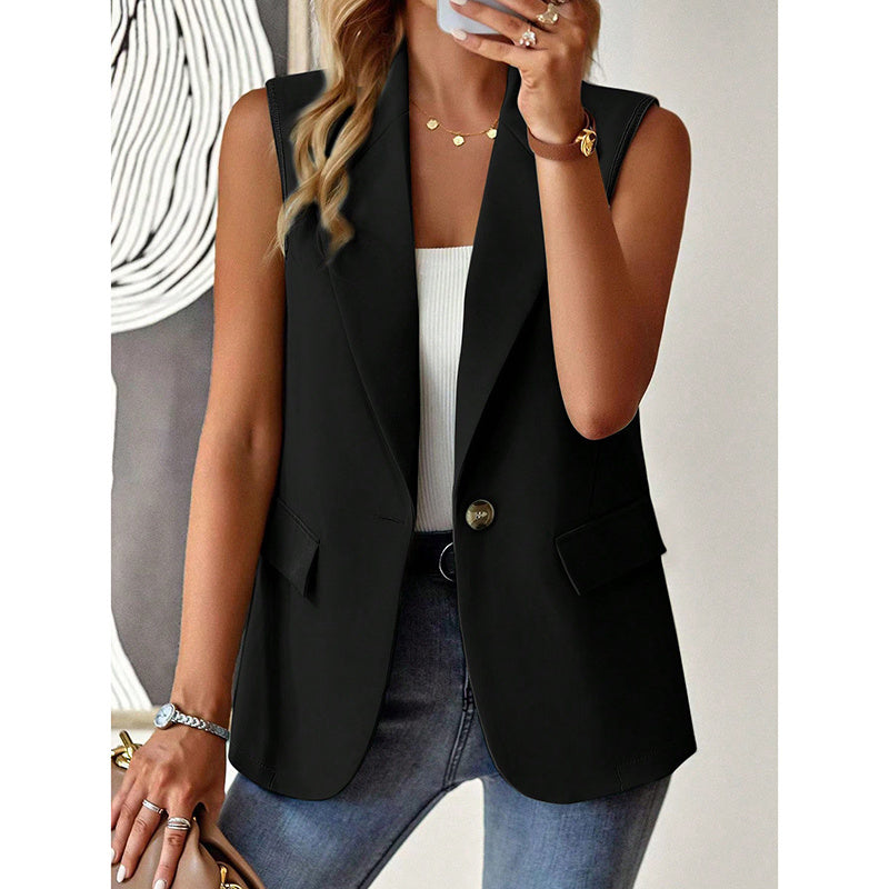 Sleeveless Vest Blazer Casual Open Front Work Office Tops Jacket