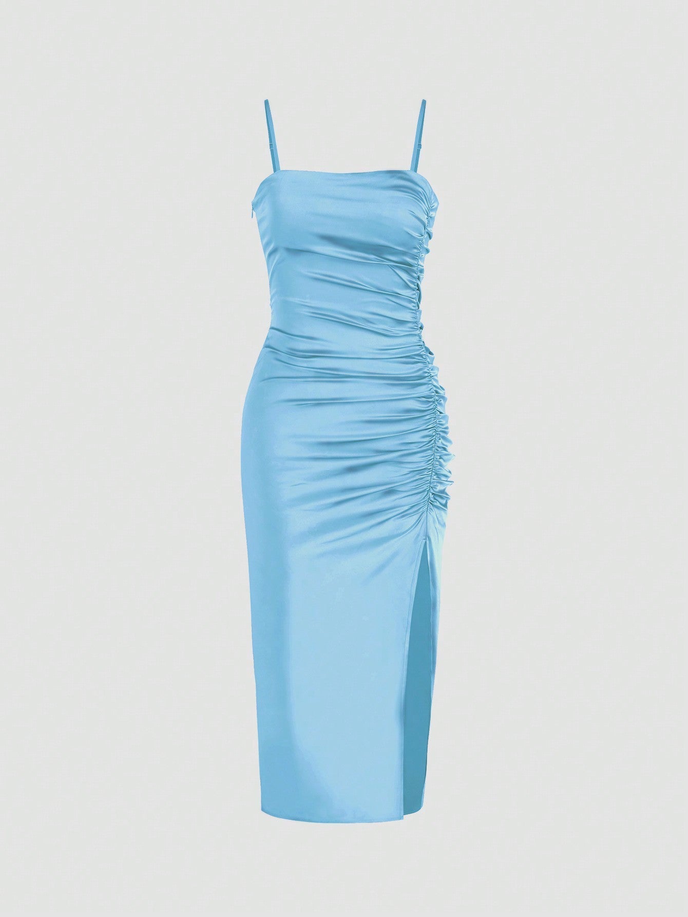 Solid Color Ruched Bodycon Slit Cami Dress Party Dress Wedding Guest Dress