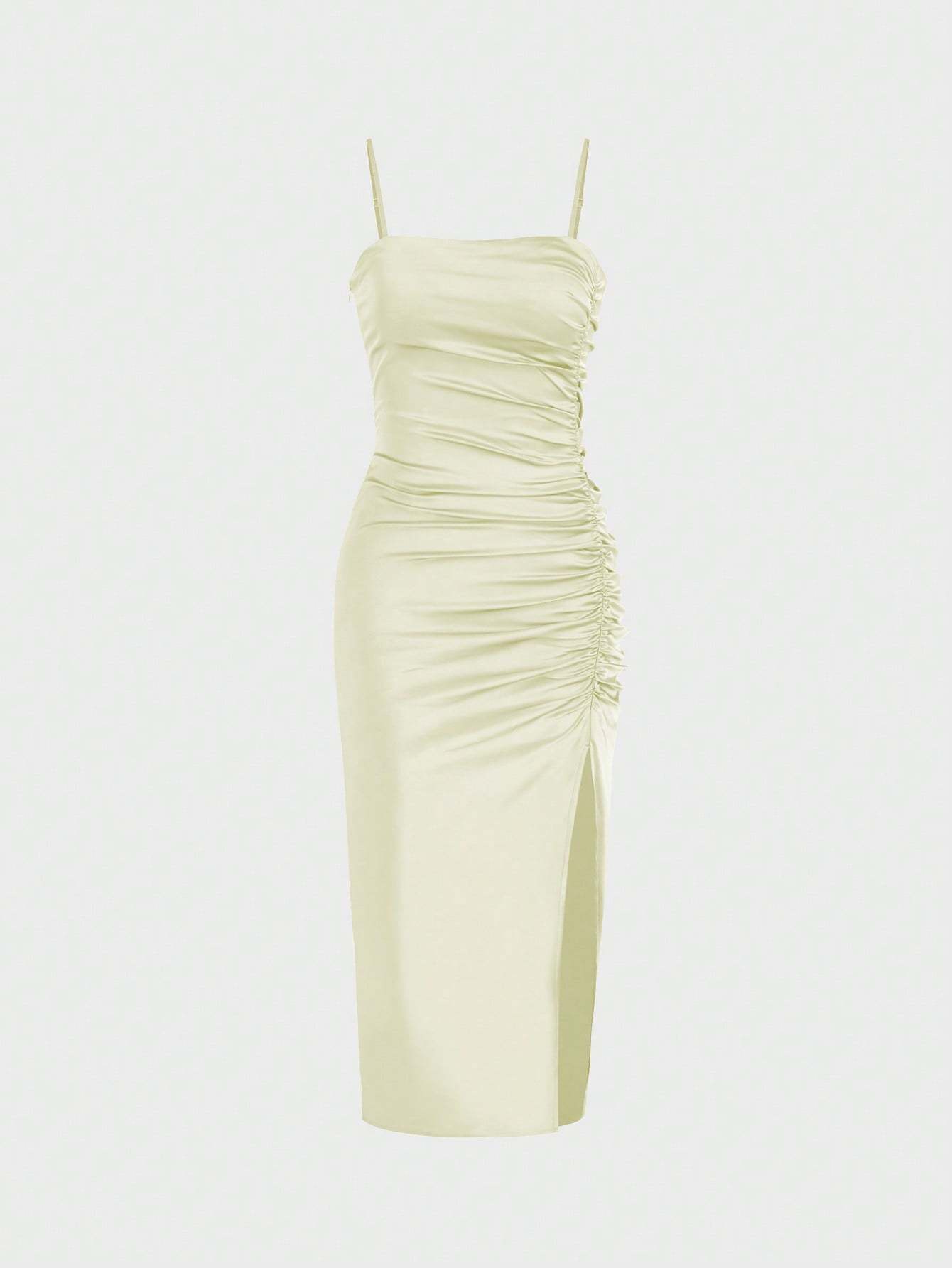 Solid Color Ruched Bodycon Slit Cami Dress Party Dress Wedding Guest Dress