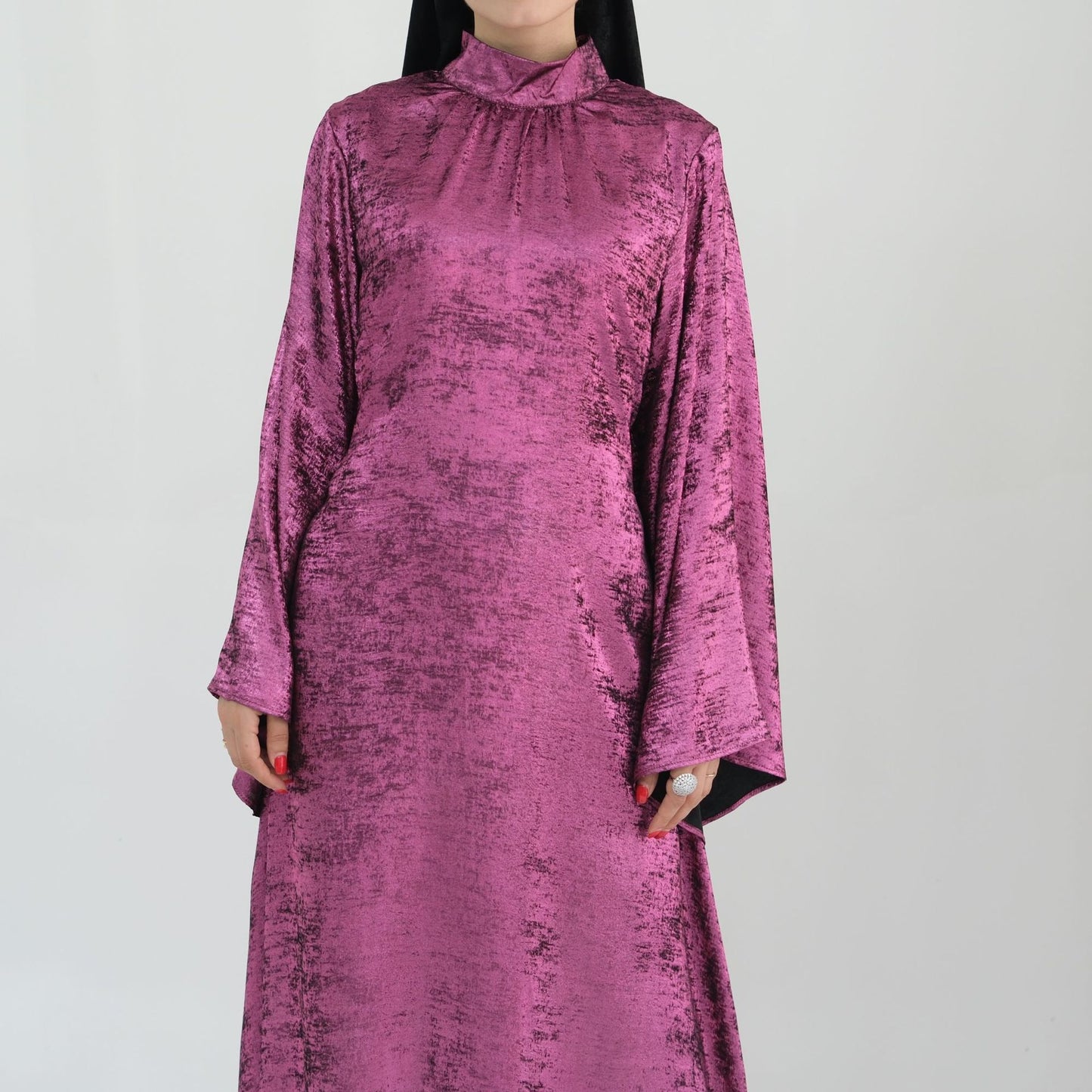 Elegant Metallic Shimmer Satin Maxi Dress Women's Fashion Stitching Dubai Turkey Elegant Dress