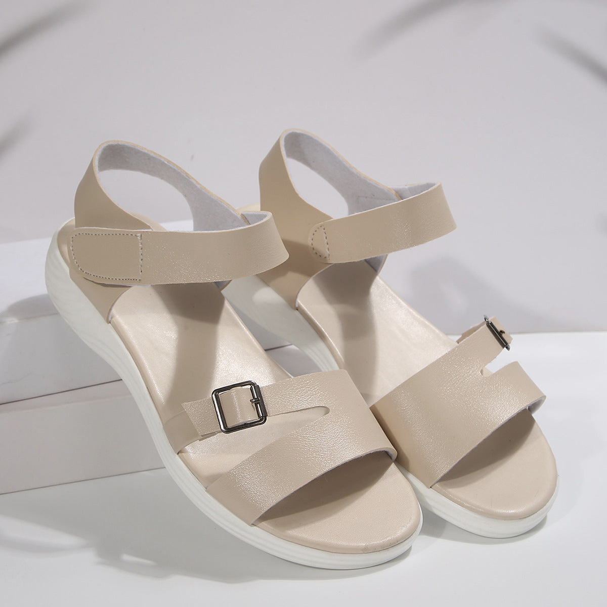 Trendy Open Toe Buckle Strap Platform Sandals Fashion Velcro Wedge Flat Beach Sandals
