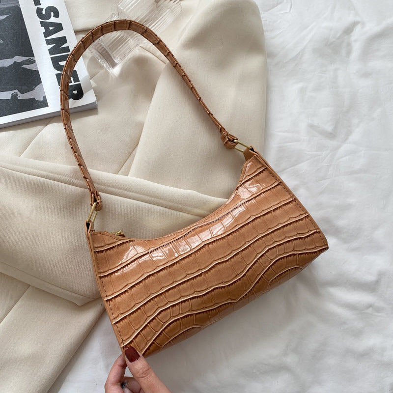 Elegant Crocodile Textured Shoulder Purse | Perfect for Day or Night Embossed Underarm Stone Pattern Candy Color Shoulder Bag