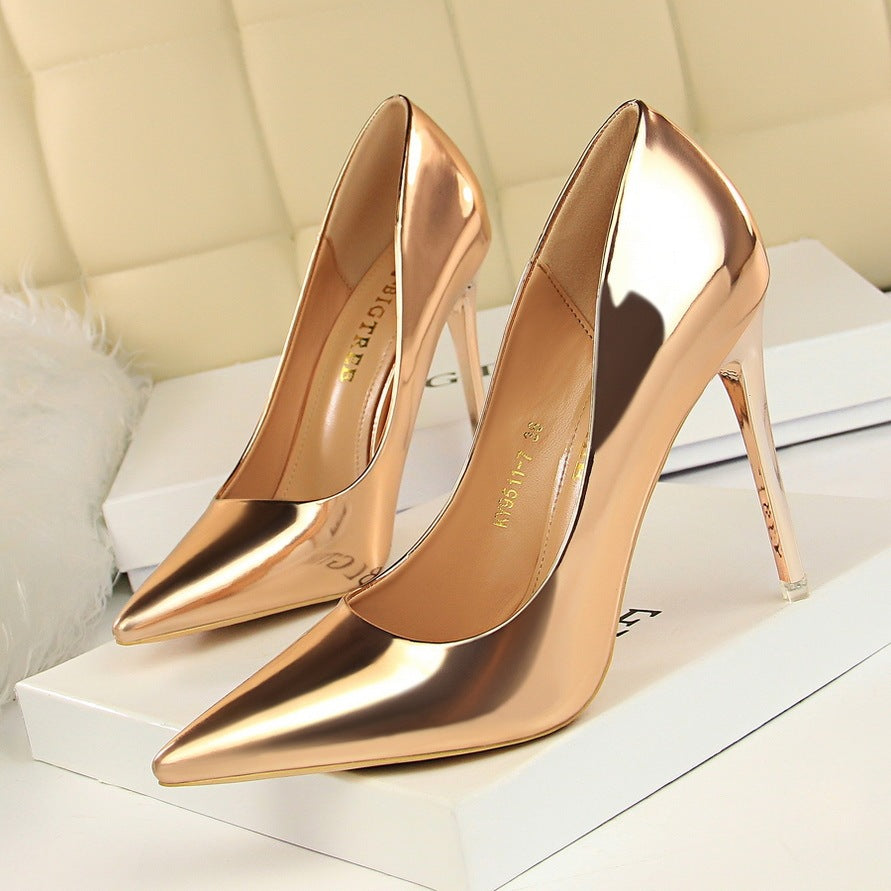 Elegant Pointed-Toe Pumps Classic Stiletto Heels Glossy High Heel Collection Sophisticated Party Pumps Shallow Mouth Pointed Nightclub Shoes