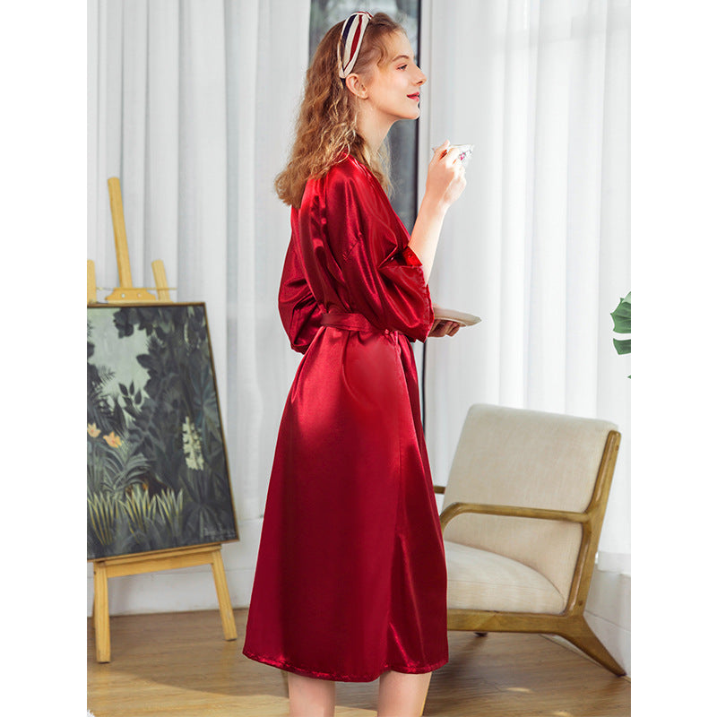 Luxurious Satin Kimono Robe - Soft Silk Feel Bathrobe for Women Pajamas Silk Wedding Pajamas Women