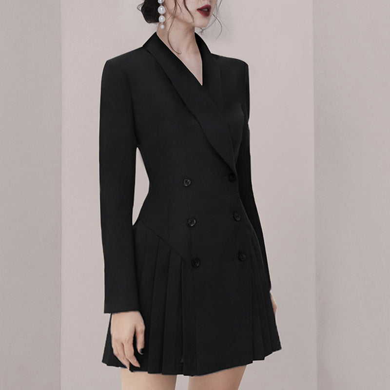 Elegant Office Black Suit Casual Short Dress For Women's