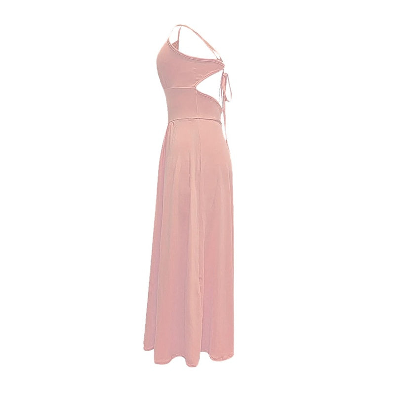 Sexy Deep V Neck Maxi Dress Spaghetti Strap Sleeveless Backless High Slit Long Dress