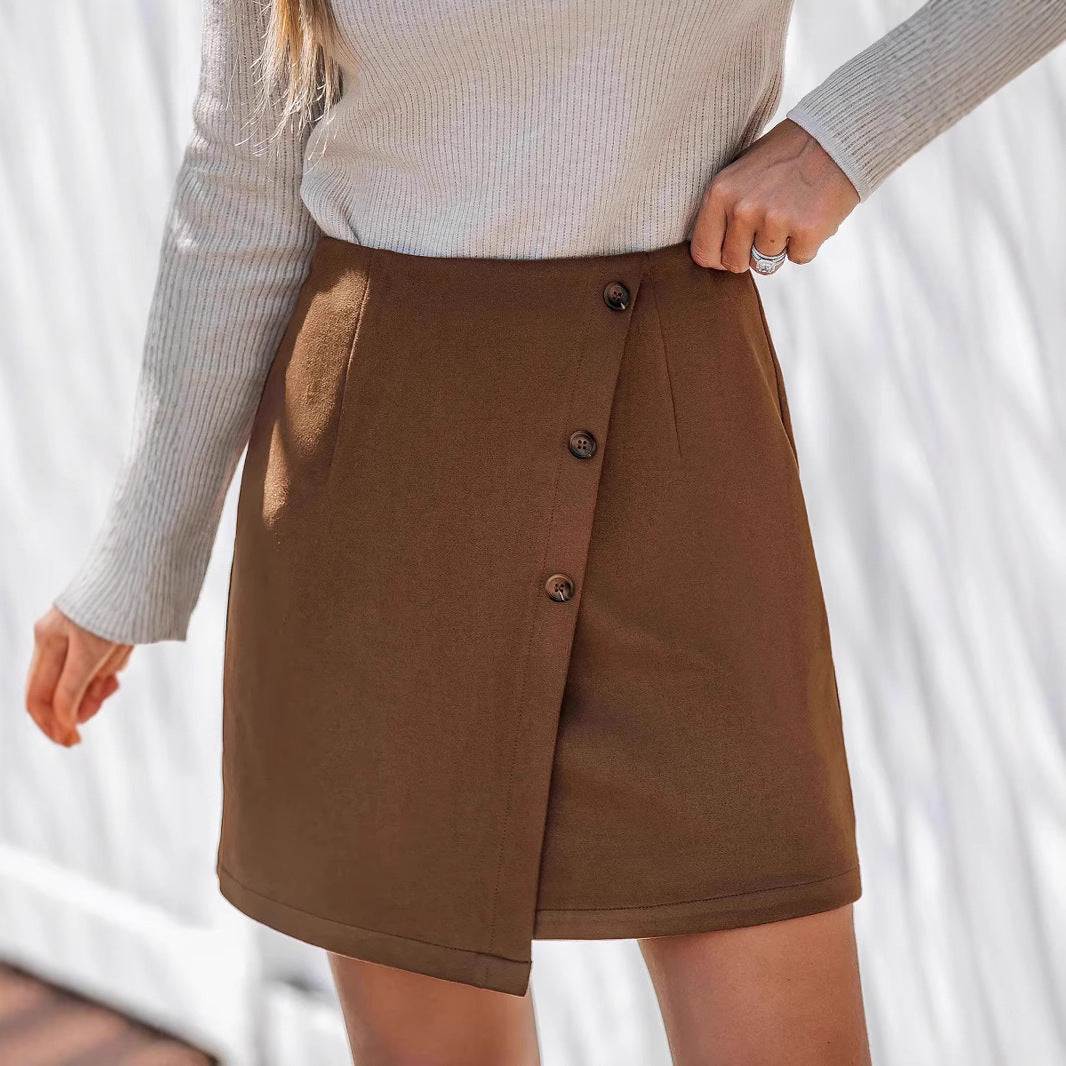 Irregular High Waist Zipper Button Skirt