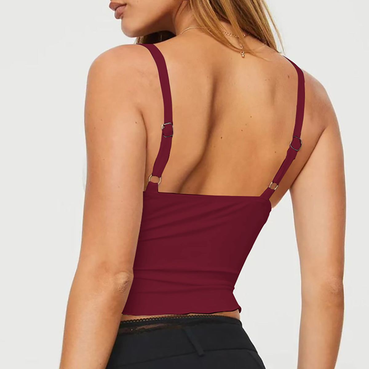 Bow Camisole Backless Tank Waist Trimming Wave Edge Bandeau Sling Top For Women's