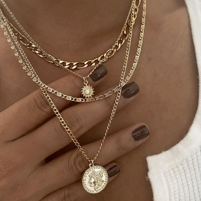4-Layered Coin Pendant Necklace Set – Boho Chic Statement Jewelry for Women's