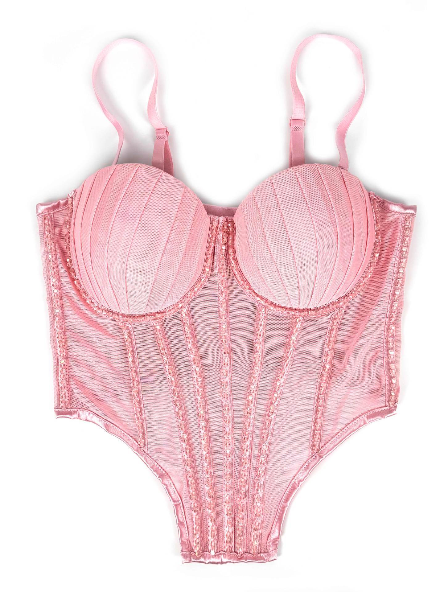 Sexy Mesh With Braces And Breast Pad Can Be Worn Outside Rhinestone Fishbone Plastic Bra