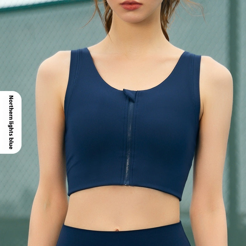 Seamless Ribbed Knit Sports Bra Integrated Fixed Cup Workout Yoga Bra