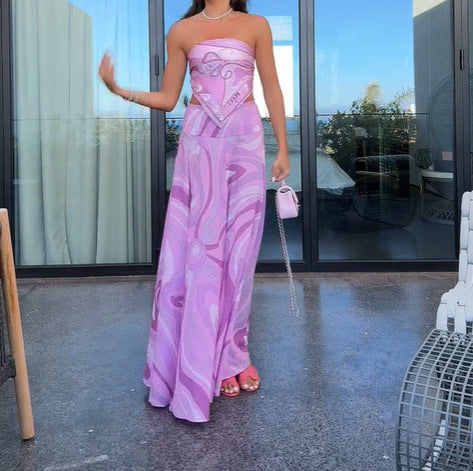 Elegant Vacation Style Suit Tube Top Two-piece Long Dress