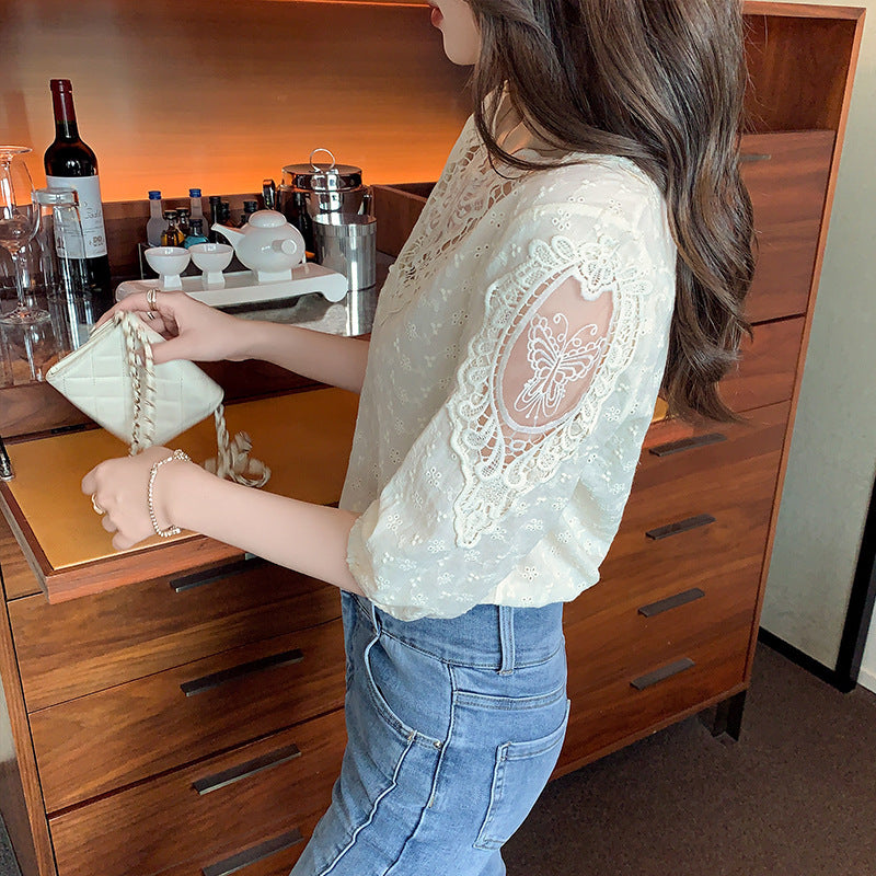 Western Style Top Short Sleeve Lace Bottoming Shirt