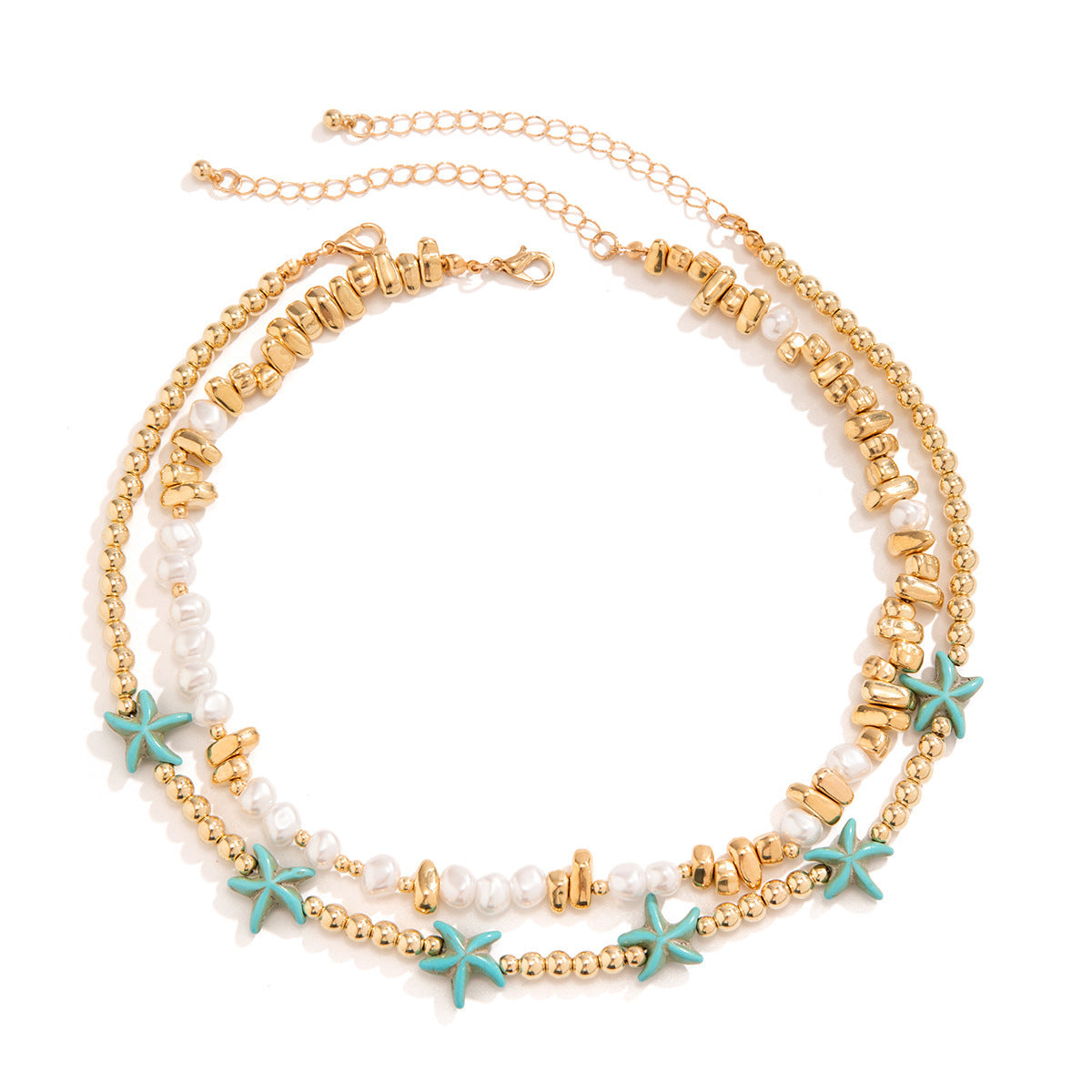 2-Layered Boho Beach Necklace – Starfish & Shell Charm Beaded Choker For Women's