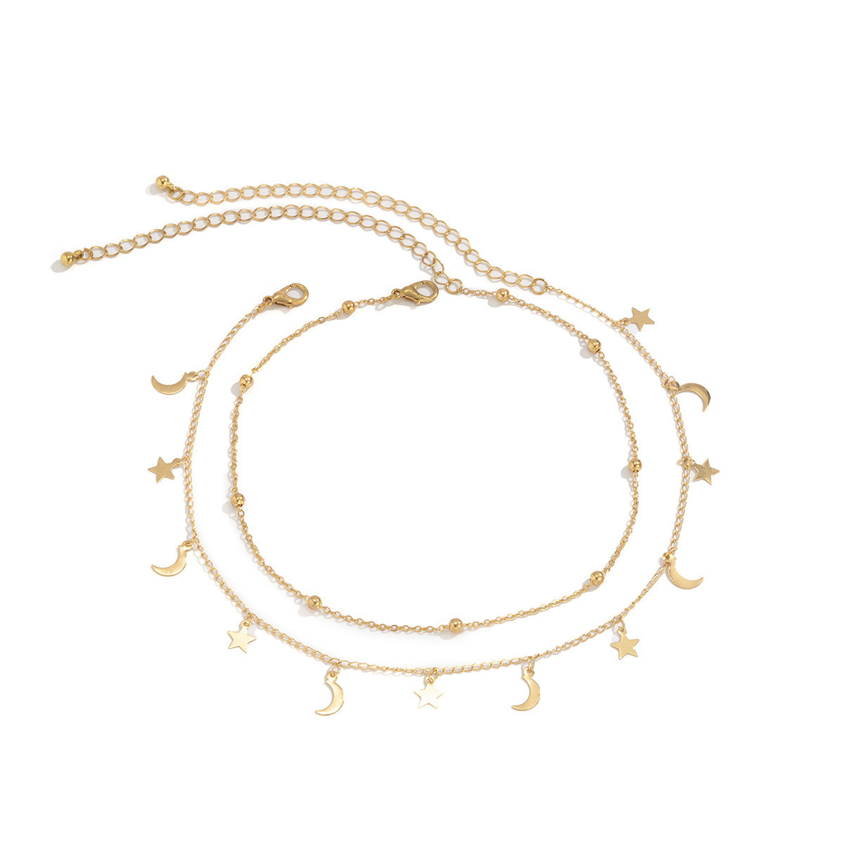 Celestial Charm Layered Necklace – Moon & Star Magic for a Dreamy Look Simple Star And Moon Tassel Fine Chain Necklace Female Geometric Bead Clavicle Necklace