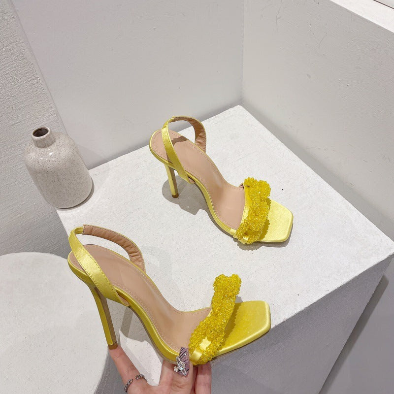 Crystal Beads Chain Pointed Stiletto Heel High Heel Sandals