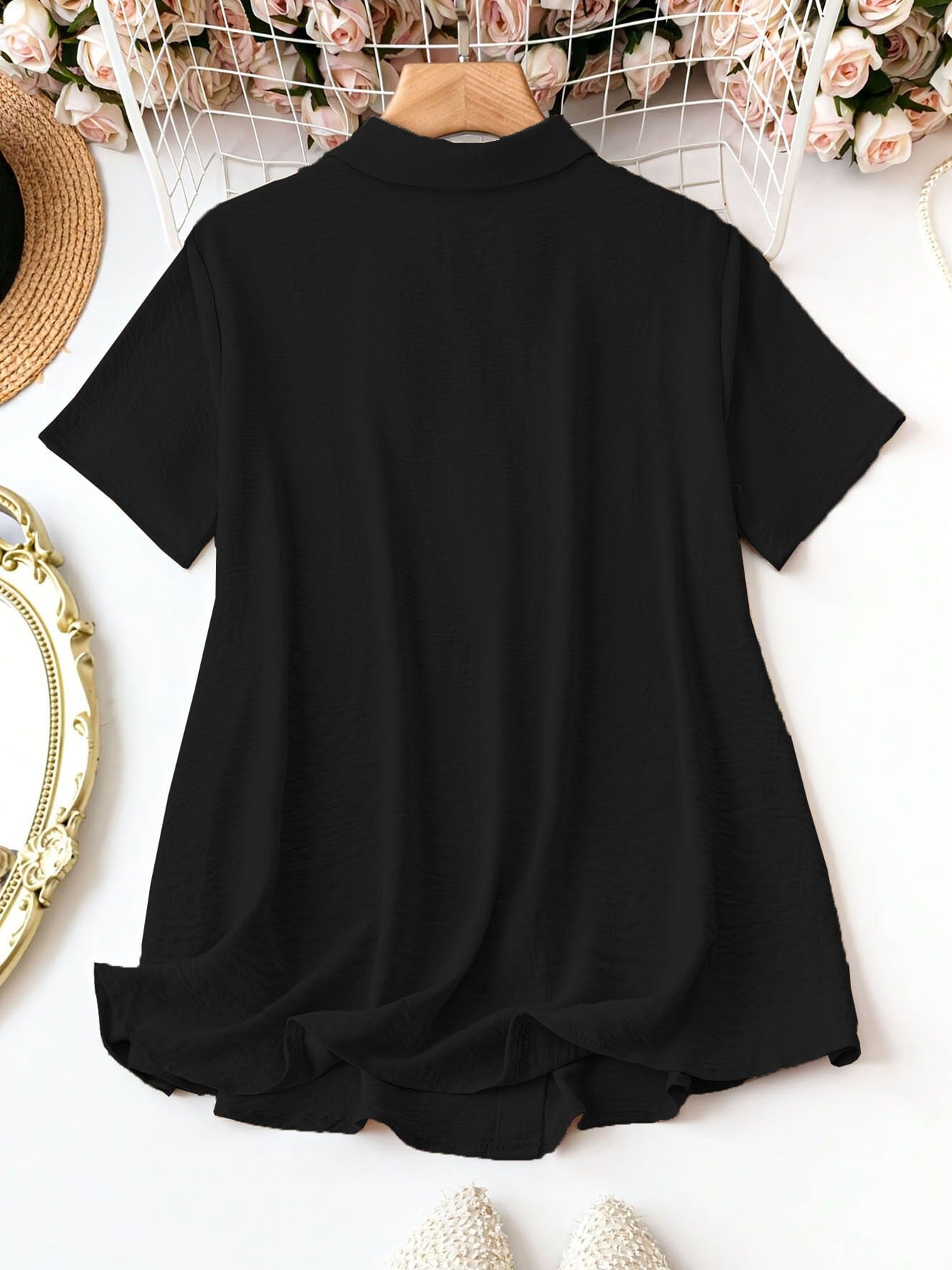 Collared Button-Down Shirt - Summer Vacation Casual Short-Sleeve Top For Outings