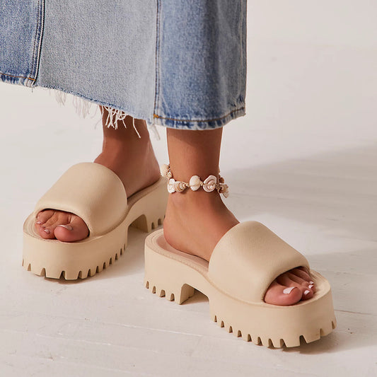Trendy Chunky Platform Slide Sandals with Lug Sole Women's Platform High Heel Fashion EVA Slippers