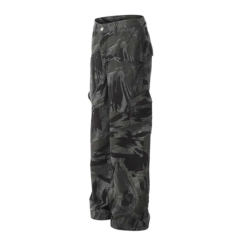 Urban Stealth – Dark Camo Utility Cargo Pants Graffiti Camouflage Straight Jeans For Women