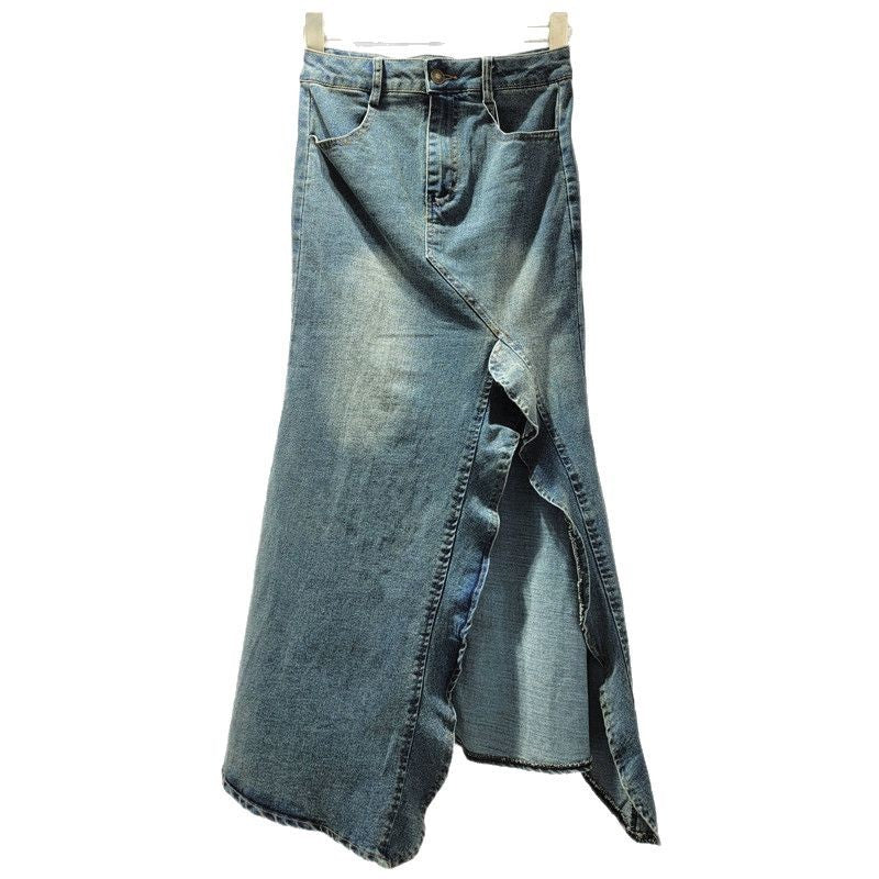 American-style Retro Irregular Denim Skirt For Women's