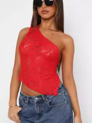 Sexy Tie-Back One-Shoulder Crochet Lace Cami Top Women's Clothes