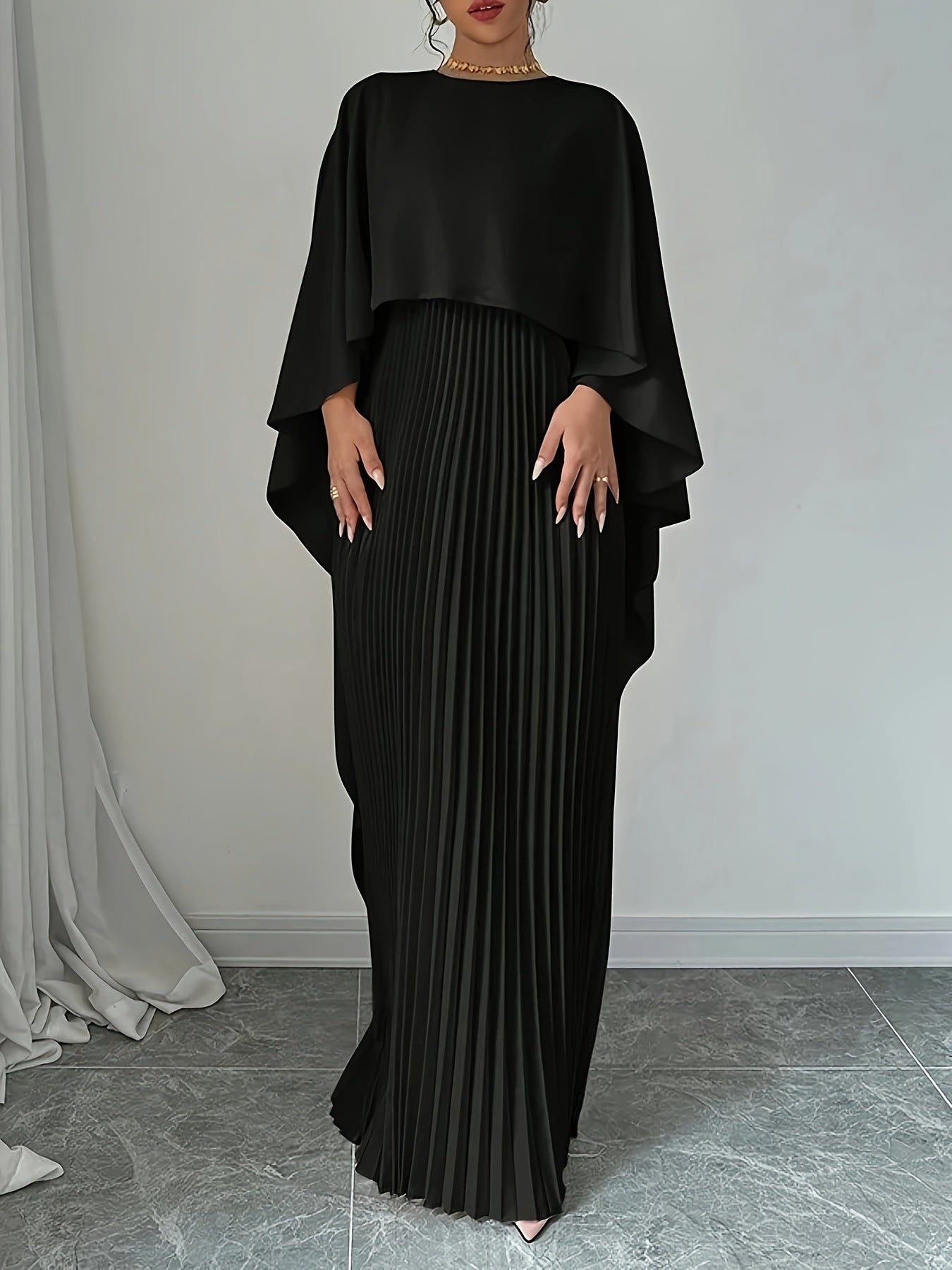 Elegant Pleated Kaftan Dress – Grace in Every Fold Women's Fashion Loose Batwing Sleeve Dress