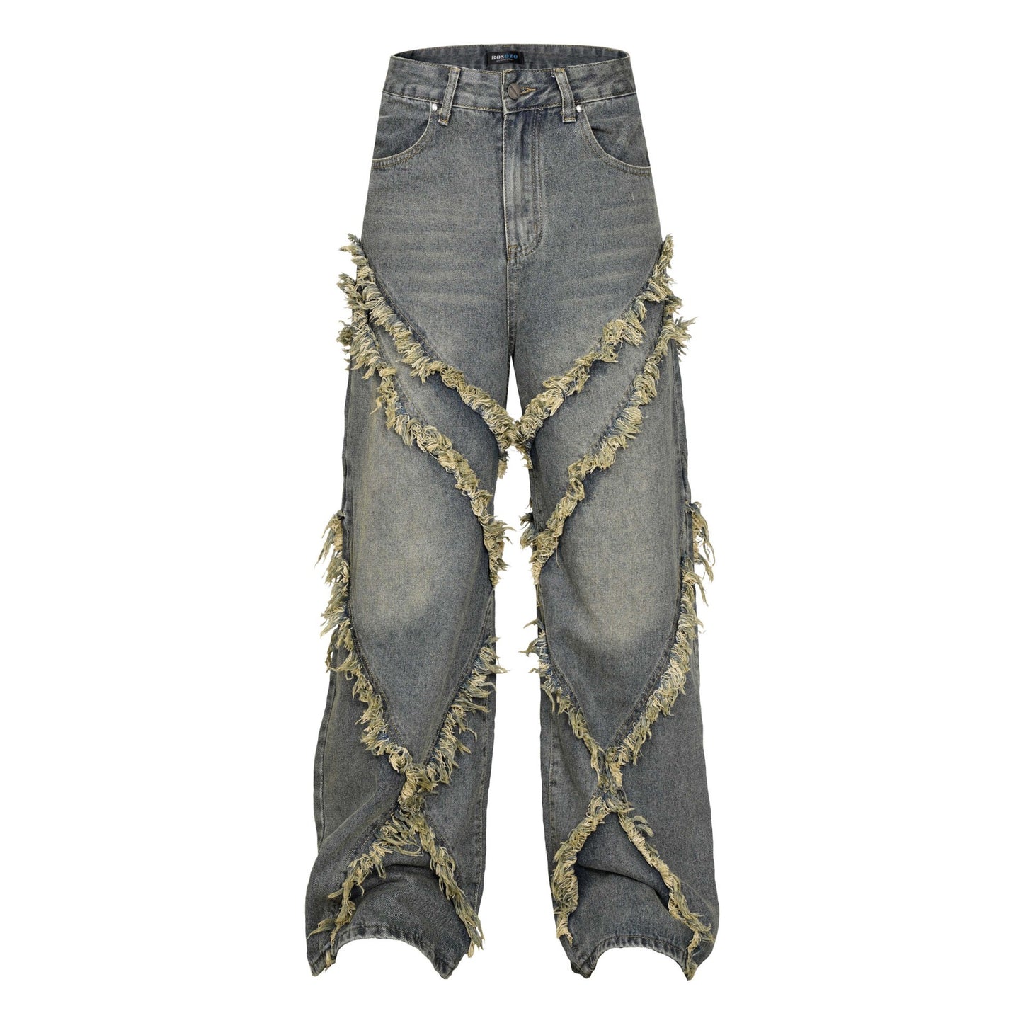Vintage Patchwork Distressed Wide-Leg Jeans – Y2K Streetwear Denim Wash Distressed Stitching Jeans With Whiskers Same Style For Men And Women