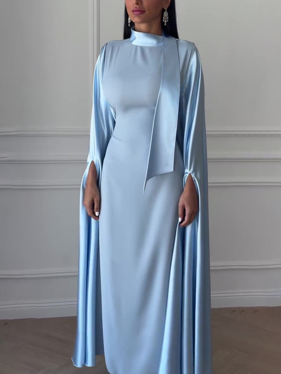 Elegant Blue Bucket Modest Seam Maxi Bodycon Dress