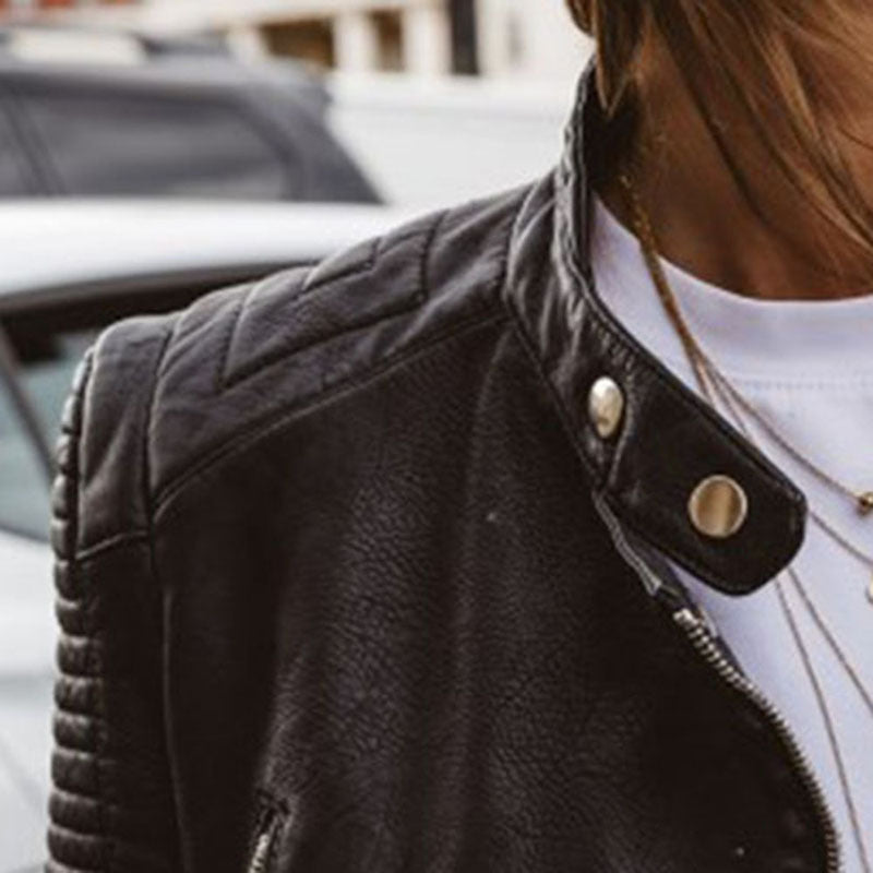 Short Chic Leather Jacket Coat For Women's