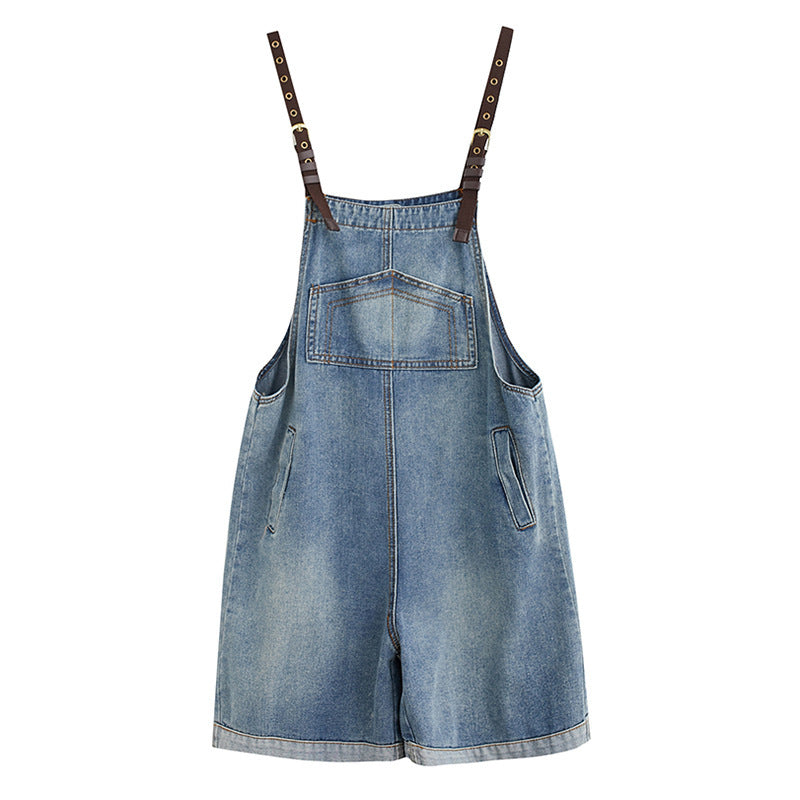 Retro Loose Denim Overalls Shorts For Women's