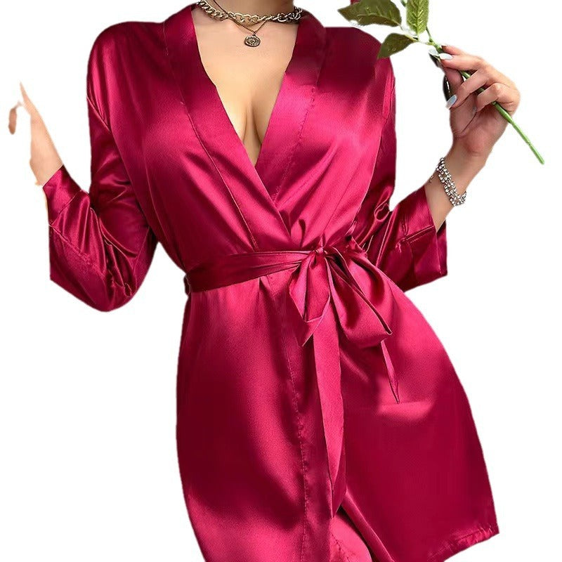 Sexy V-Neck Nightwear Robe Comfortable & Fashion Personality New Solid Color Ladies' Robe