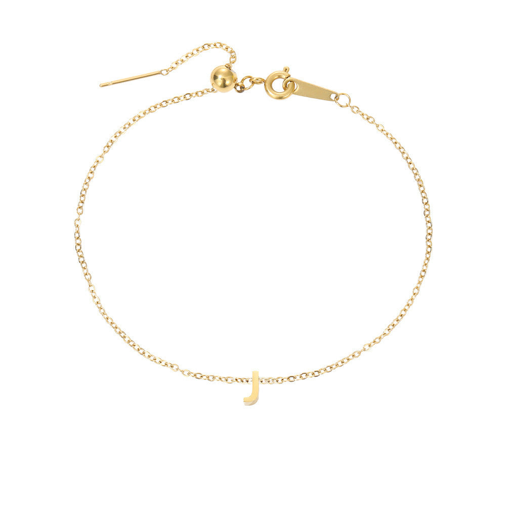 Minimalist Initial Charm Bracelet – Personalized Elegance in Gold & Silver 26 Letters Fashion Personality Stainless Steel Letter Bracelet