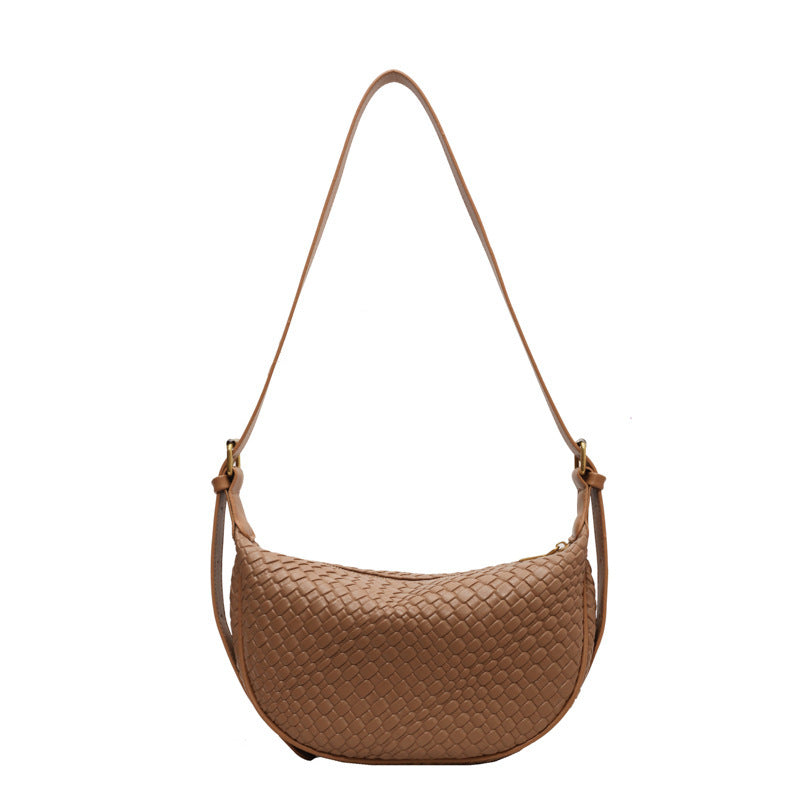 Woven Crescent Shoulder Bag – Casual Textured Sling in Neutral Tones Dumpling Bag Casual Crossbody Shoulder Bag For Women's