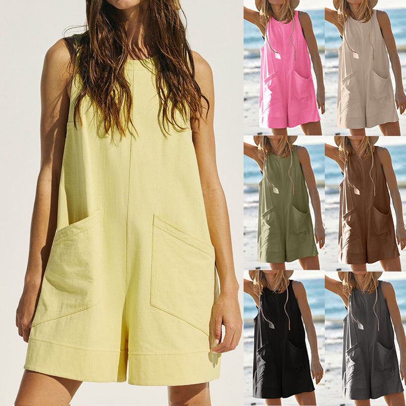 Sleeveless Shorts Jumpsuit With Pockets Fashion Beach Pants Summer Clothing