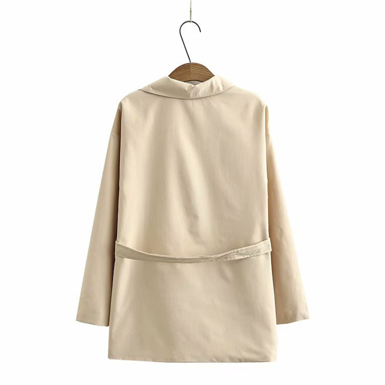 Elegant Long Sleeve Blazer Jacket with Belt - Workwear & Casual Korean style plus size ladies casual top