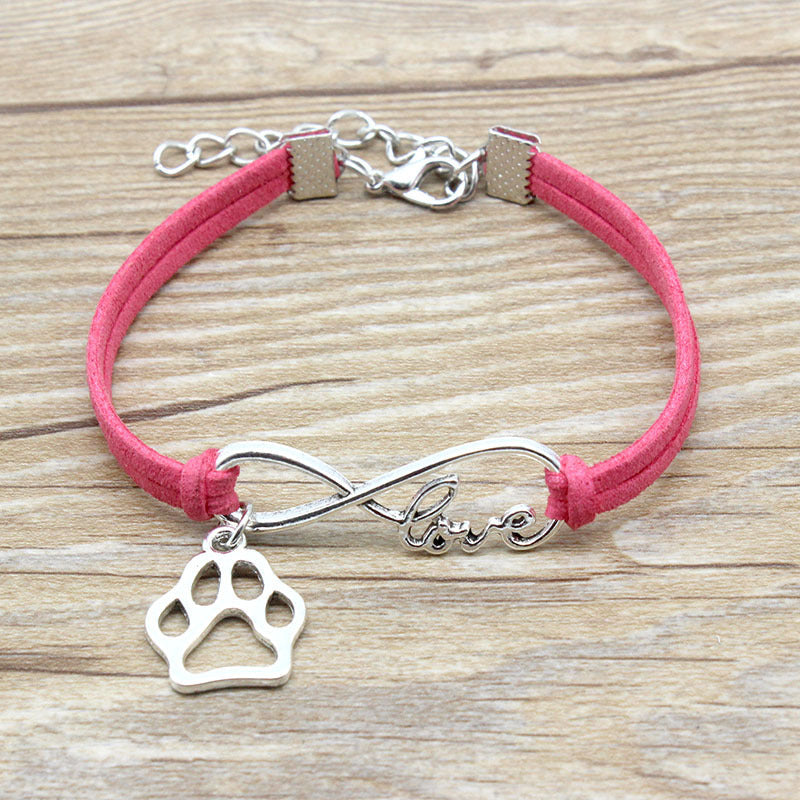 Cute Dog Paw & "Love" Infinity Friendship Bracelet Jewelry Simple Style Hand-woven Infinite Love Pet Bracelet