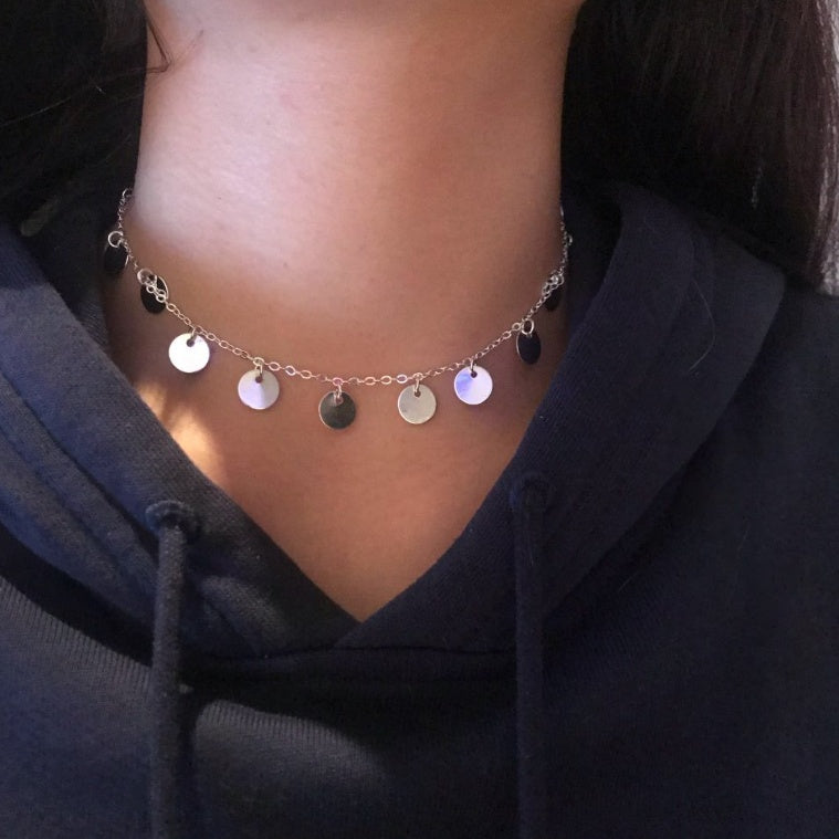 Dainty Disc Choker Necklaces Boho Coin Chain Chokers Sequined Metal Clavicle Chain