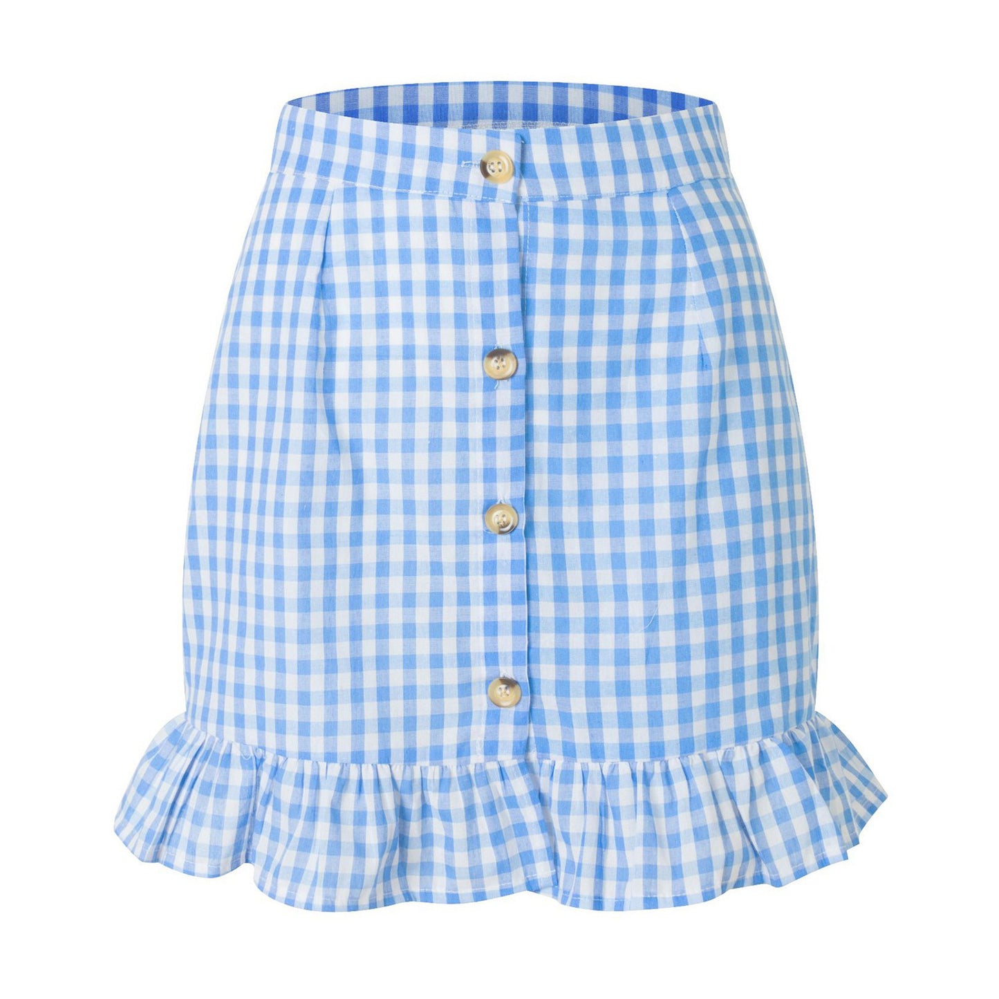Plaid Lotus Leaf High Waist Skirt For Women's