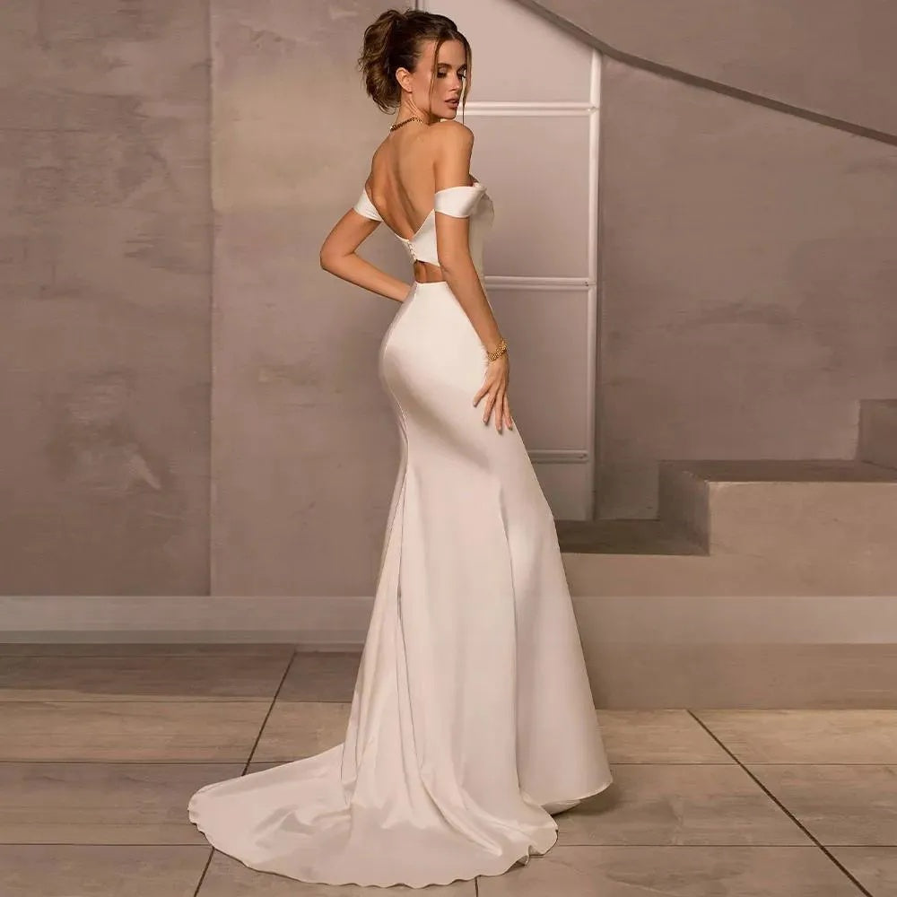 Glamorous White/Cream Formal Gown for Special Occasions Simple Ivory Satin Mermaid Wedding Dress