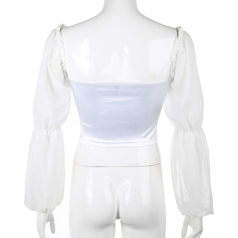Mesh Puff Sleeve Tie Full Sleeve Top