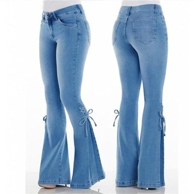 Retro Hippie Stretch Flare Slim Fit Pants Wide-Leg Flared Jeans