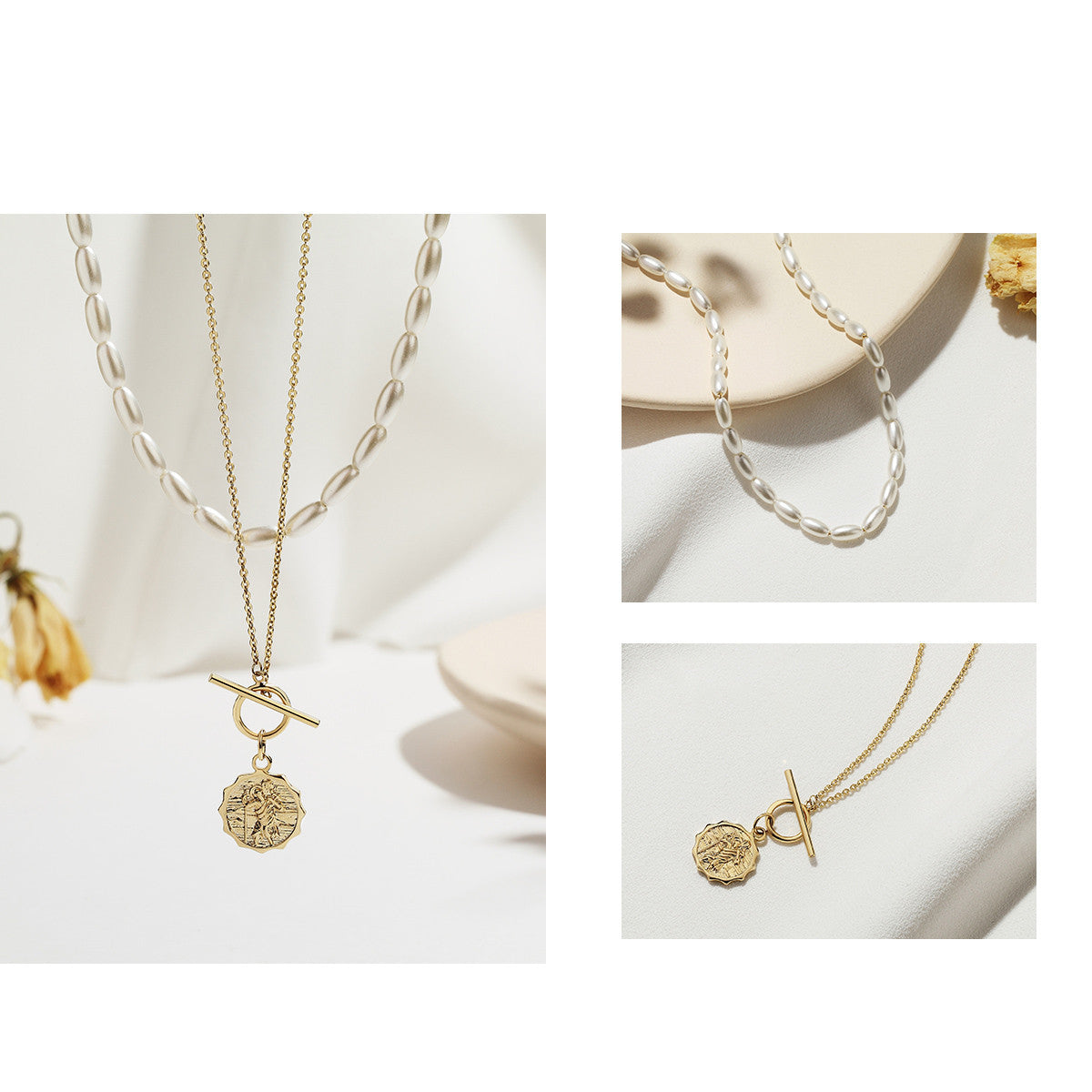Layered Gold Coin & Pearl Necklace – Vintage Charm Meets Modern Grace Gold French Double Necklace