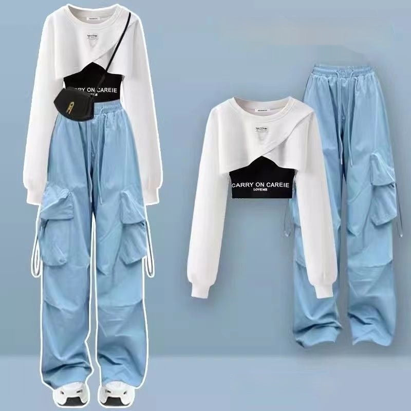 Autumn Suit Women's Wide-leg Pants Three-piece Sling Sweater Loose