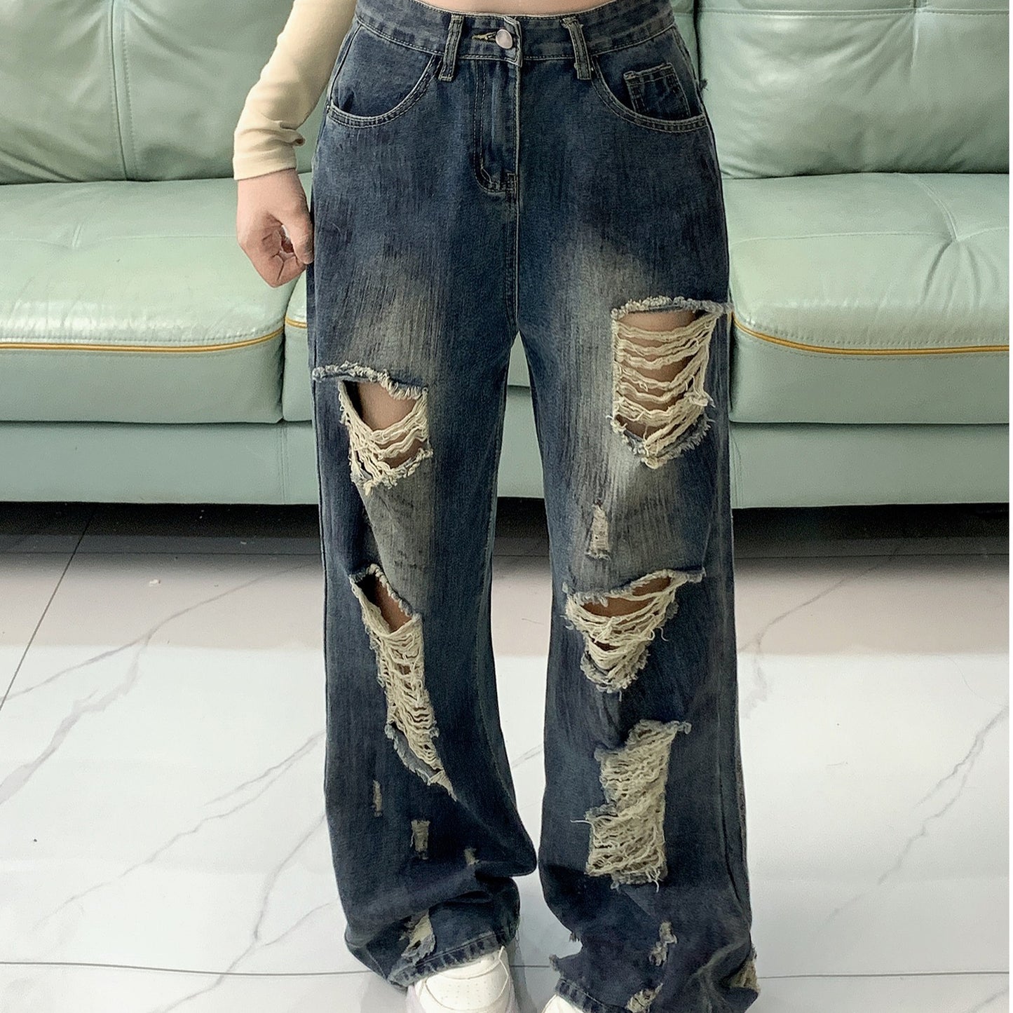 American Retro Ripped Lazy Loose Jeans For Women